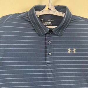 Under Armour Mens Large The Playoff Polo Loose Fit Navy Blue Stripe Golf